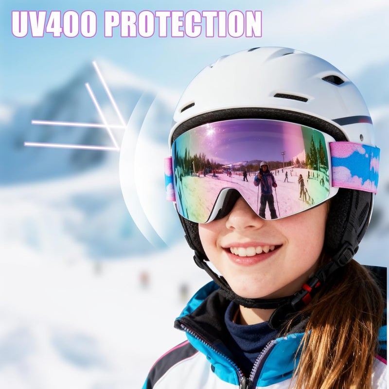 MXJ Gear Kids Ski Goggles,OTG Snowboard Goggles for Boys Girls,Anti-Fog UV400 Snow Goggles for Sking & Winter Outdoor Sport - Image 2